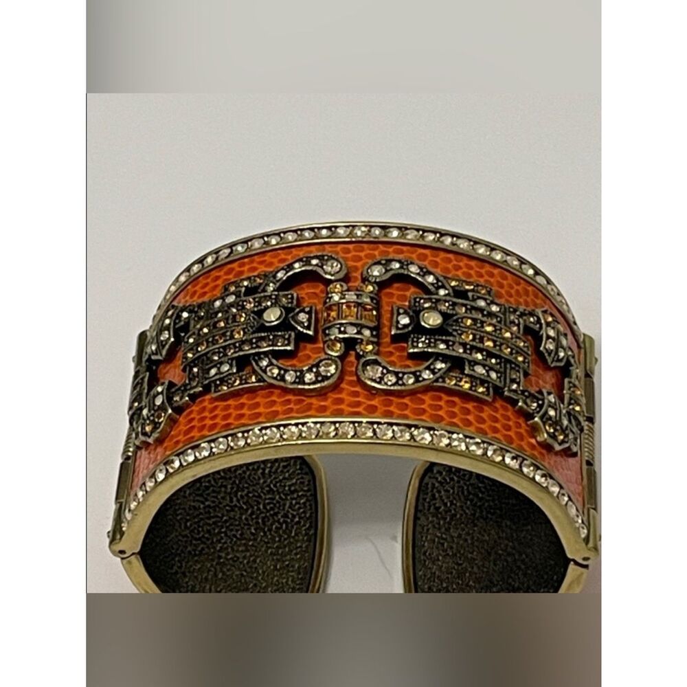 Vintage Heidi Daus Faux Snake Skin Swarovski Crystal Hinged Cuff Bracelet